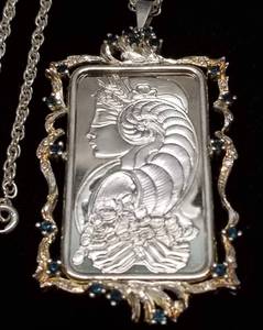 lot 67 image: 1 TROY OZ .999 FINE SILVER BAR SUISSE PENDANT & CHAIN