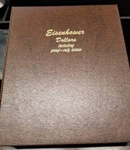 lot 25-A image: SET OF EISENHOWER DOLLARS (CLAD, PROOF & SILVER) IN DANSCO ALBUM 28 COINS