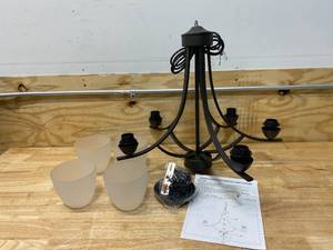 lot 80 image: KIRA HOME WESTON 24 Contemporary 5-Light Large Chandelier  Alabaster Glass Shades, Adjustable Chain, Oil Rubbed Bronze Finish
