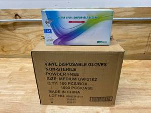 lot 98 image: Case of Vinyl Disposable Gloves (10 boxes with 100 pcs per box) Size Medium