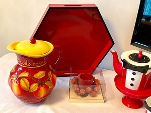 lot 34 image: Lovely Red Dishware Items & More