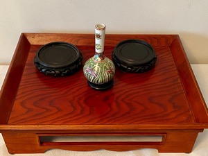 lot 15 image: Decorative Tray, Vase and Two Vase Stands