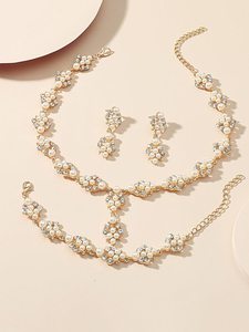 4pcs Rhinestone & Pearl Decor Jewelry Sets