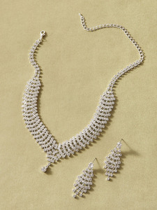 1pc Rhinestone Decor Statement Necklace & 1pair Earrings