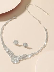 Rhinestone Decor Necklace & 1pair Earrings