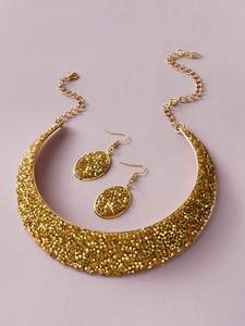 1pair Rhinestone Decor Earrings & 1pc Necklace