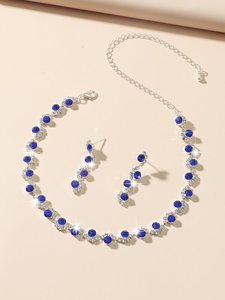 1pc Rhinestone Decor Necklace & 1pair Drop Earrings