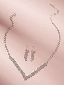 Rhinestone Decor Necklace & Earrings 3pcs