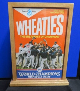 lot 35 image: AUTOGRAPHED 1987 UNOPENED WHEATIES BOX   IN BEAUTIFUL 2 SIDED PLEXI  WOOD DISPLAY CASE.