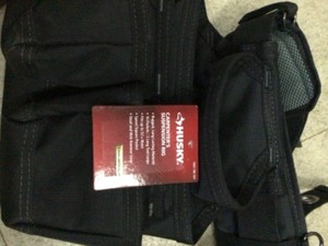 Husky 16-Pocket Black Carpenters Tool Belt with Suspenders