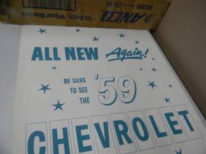 lot 2 image: VINTAGE 59 CHEVROLET DEALERSHIP ADVERTISING POSTER - AWESOME PIECE - IN BOX - APPROX 18 by 24 - SEE PICTURES