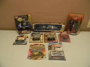 lot 31 image: GREAT COLLECTION - JIMMY JOHNSON FIGURE, DISPLAY, 164 SCALE CARS & TRAILER & RIG - ALL NEW IN BOX - SEE PICTURES