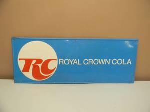 lot 2 image: VINTAGE METAL RC ROYAL CROWN SODA SIGN - ORIGINAL - VERY COOL PIECE - APPROX 32 by 12 - SEE PICTURES