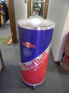 lot 8 image: RED BULL COLA DISPLAY ADVERTISING COOLER - AWESOME PIECE - APPROX 38TALL 17ROUND - SEE PICTURES