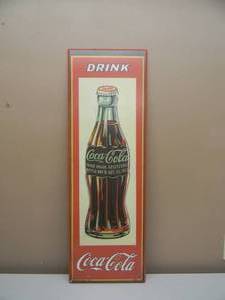 lot 9 image: VINTAGE DRINK CocaCola WOOD ADVERTISING SIGN - COOL PIECE - APPROX  12 by 36 - SEE PICTURES