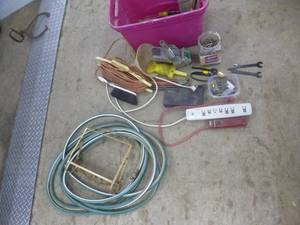 lot 38 image: Pink Tote of Tools- Garden Hose