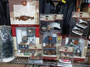 3-Porcelain Lighted Houses With Accessories
