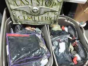 2-Large Tote Bins Filled With Halloween Decor-Some Life Size Items Scary-Monster Types