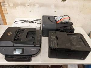lot 02 image: 3 Printers- HP Office-jet 6812e-All-in-One PrinterCopierScanner, HP Envy Photo 7858, Cannon Pixma All-In-One Ink Jet
