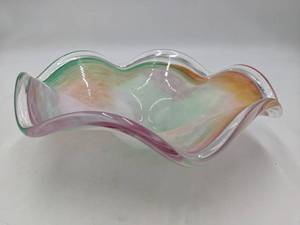 lot 10 image: Stunning Vintage Murano Pastel Rainbow Hand-Blown Glass Bowl-10 x 3.5