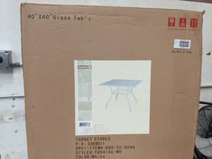 lot 27 image: 40 x 40 Glass Patio Table -Still in Box