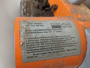 lot 11 image: Chicago Electric 14 in. 2 HP Heavy Duty Cut-Off Saw (Works)