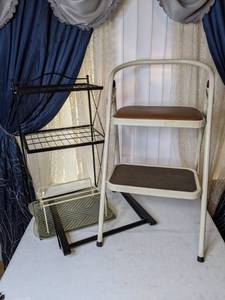 lot 502 image: Handy Helper Lot Stepstool, Stands, Shelf and More