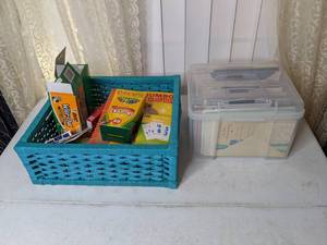lot 503 image: Lot of Crafting & Childrens Activity Supplies, and Bin of Greeting Cards