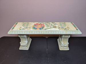 lot 24 image: Maxcera Handcrafted Tile Top Small BenchShelf