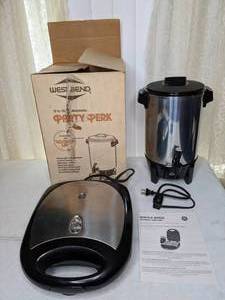 lot 445 image: GE Waffle Baker, West Bend Party Perk Coffee Percolator