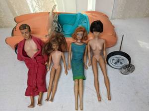 lot 449 image: Vintage Barbies and Ken Doll with 1962 Austin Healey Sports Car