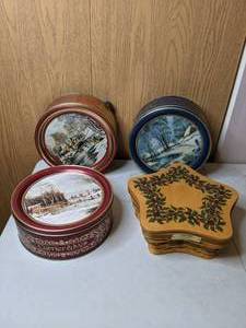 lot 433 image: Set of (3) Winter Scene Tins, Longaberger Christmas Star Basket