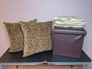 lot 480 image: Lot of 7 Pillows, Seat Cushions ands Storage Bench Seat