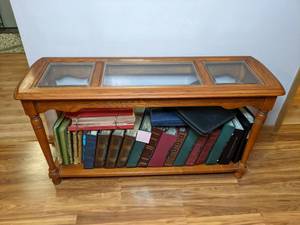 lot 214 image: Elegant Wood and Glass SofaEntry Table