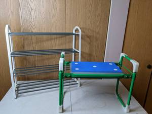 lot 506 image: Four Tier Shoe Shelf and Garden KneelerStool