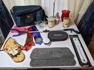 lot 530 image: Mixed Lot Christmas Ties, Collapsible Cooler, Small Weights, Super Sliders, and More