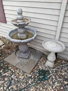 lot 31 image: Adorable Lot of 2 Concrete Birdbaths