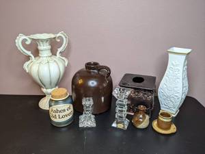 lot 56 image: Decorative Lot Vases, Tissue Box Cover, Candle Holders, and More