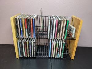 lot 477 image: Compact Wire & Wood CD Stand with CDs