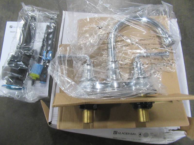 lot 812 image: Glacier Bay Dunston 4 in. Centerset 2-Handle High-Arc Bathroom Faucet in Chrome, HD67513W-6801.
