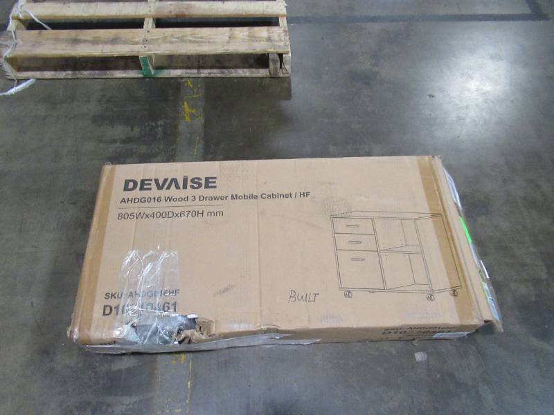 lot 303 image: DEVAISE 3-Drawer Wood File Black Cabinet with Lock, Model D10710461