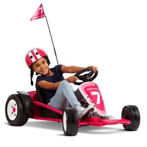 lot 416 image: Radio Flyer Ultimate Go-Kart, 24 Volt Outdoor Ride-on Toy for Kids, Pink ( maybe missing partsdamaged)
