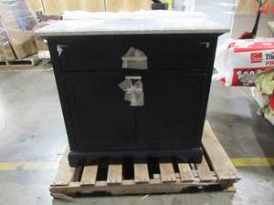 lot 418 image: Home Decorators Collection Bath Vanity in Navy Blue with Carrara Marble Vanity Top (Top Is Cracked See Photos)