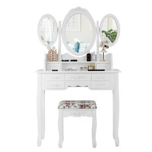 lot 444 image: Vanity Makeup Set with 7-Drawer Tri-Folding Mirror Dressing Table and Stool Set White (scratch & Dent)