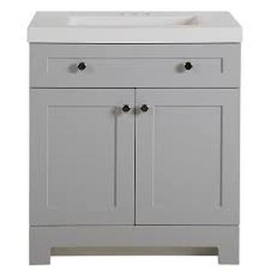 lot 420 image: Glacier Bay Everdean Pearl Gray Bath Vanity With Cultured Marble Vanity Top (Top Is Damaged See Photos)