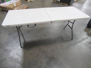 lot 333 image: Lifetime 6 x 30. Almond Fold-In-Half One Hand Adjustable Height Table - Scratch and Dent.