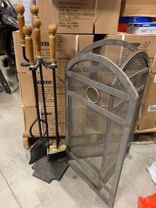 lot 25 image: Heavy Duty Steel Fireplace Grate & Tools
