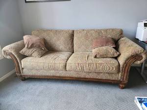 Beautiful Ashley Biltmore Tapestry Couch with Cherry Wood Legs