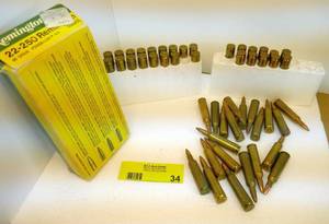 Remington 22-250 lot - 3 partial boxes, total of 51 shells, combination of Power Lokt and Soft point