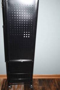 lot 7 image: Black Metal Four Shelf Unit -- Folds Up --On Casters